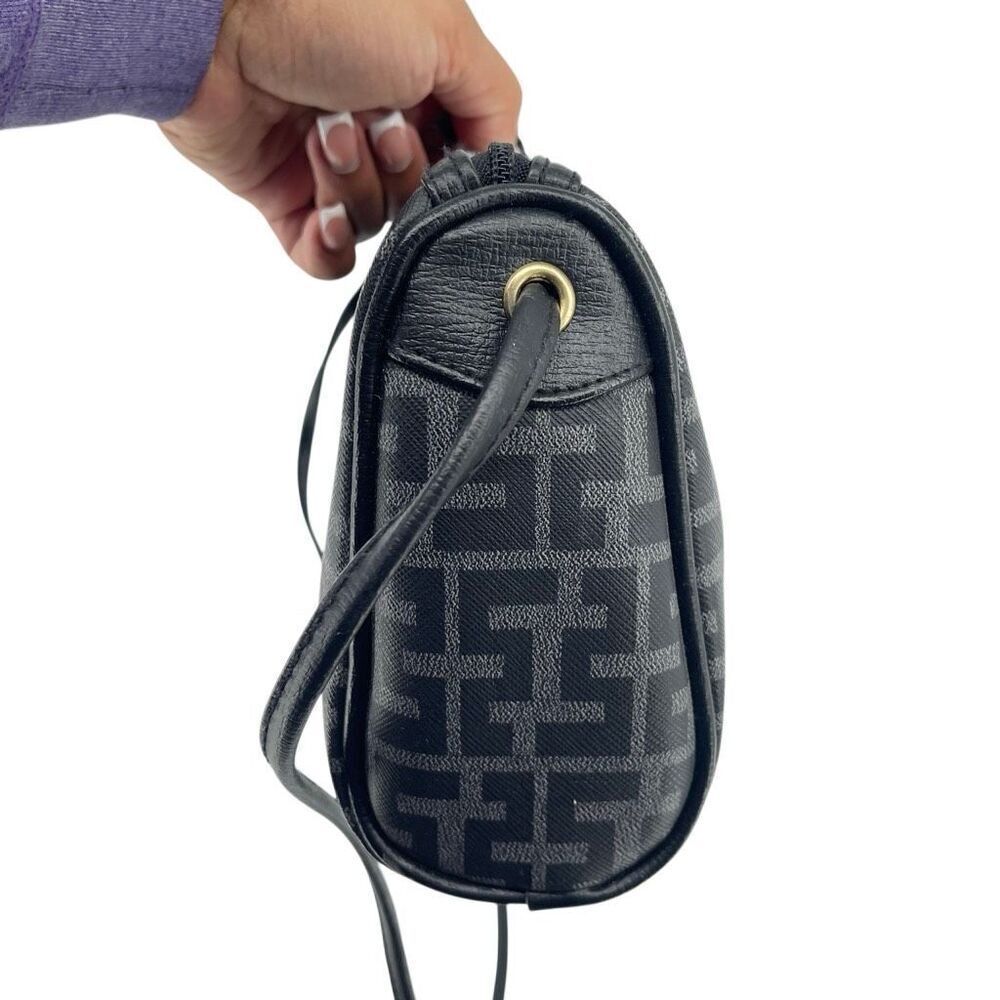 Sarné Vintage Monogram Faux Leather Shoulder Crossbody Bag Black Gray - Picture 6 of 14